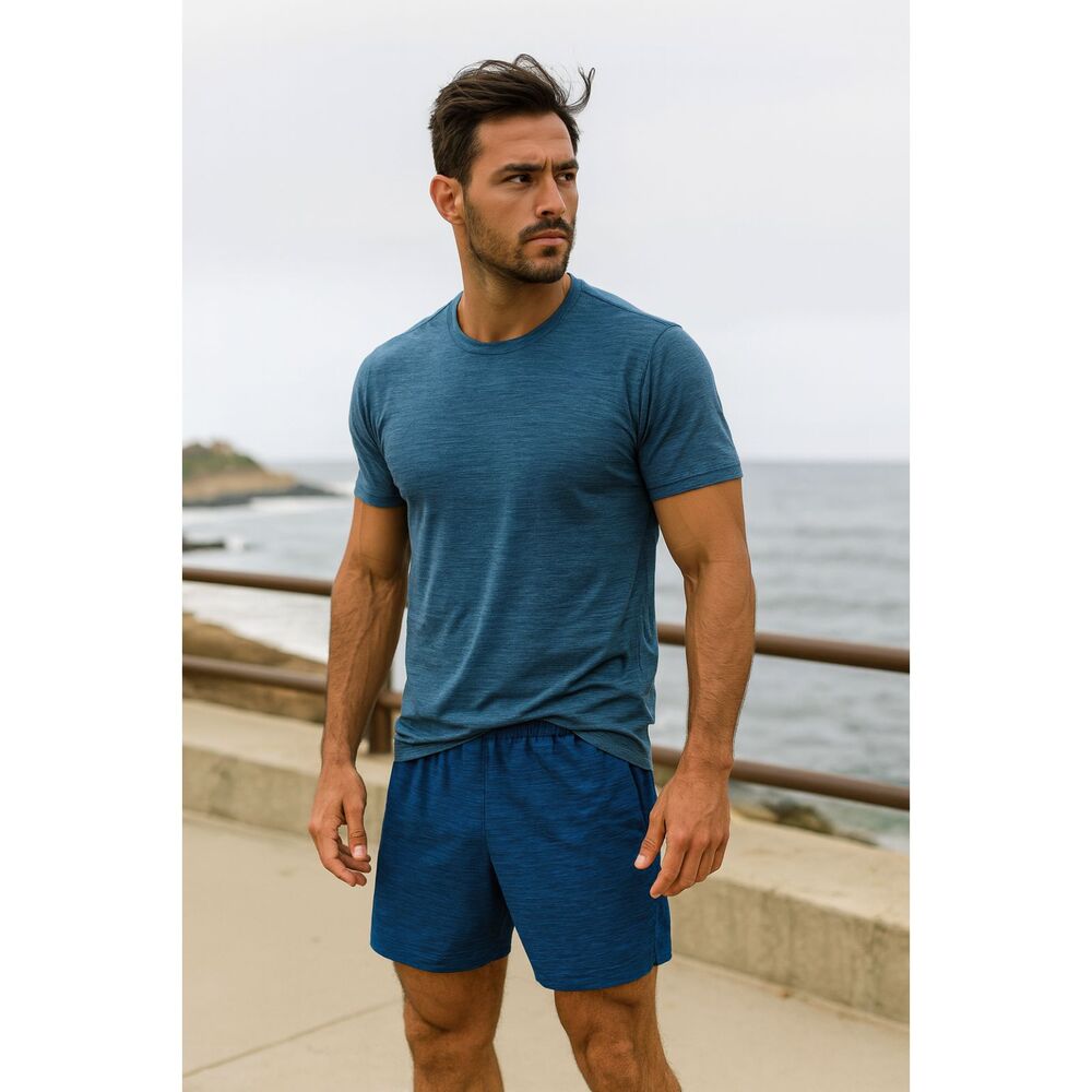 Lululemon Athletica Blue Heathered Lined Surge Running Gym Shorts Mens Size XL